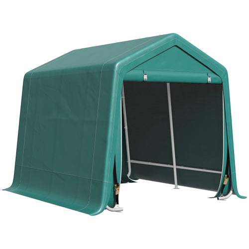Riparo da giardino esterno per utensili, biciclette, 2,4x2x2 m, copertura esterna con struttura in metallo, porta avvolgibile con chiusura, impermeabile, anti-UV, garage portatile, verde