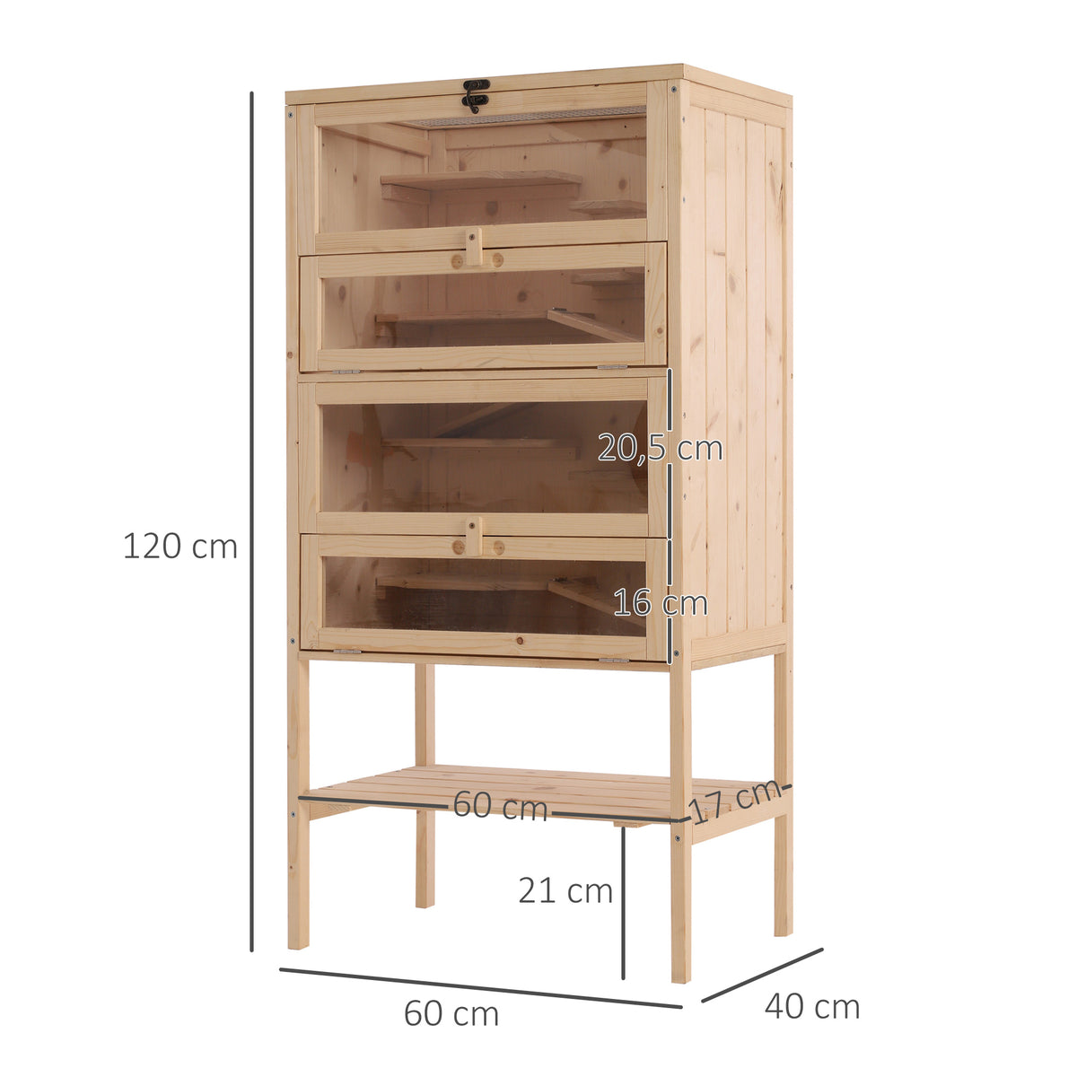 Gaiola de madeira para hamsters e outros pequenos roedores com várias plataformas 60x40x120cm — foto 3