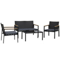 Conjunto de Móveis de Vime e 4 Peças com Almofadas Acolchoadas 2 Poltronas 1 Sofá Duplo e Mesa de Centro com Vidro Temperado para Jardim Varanda Preto — foto 1