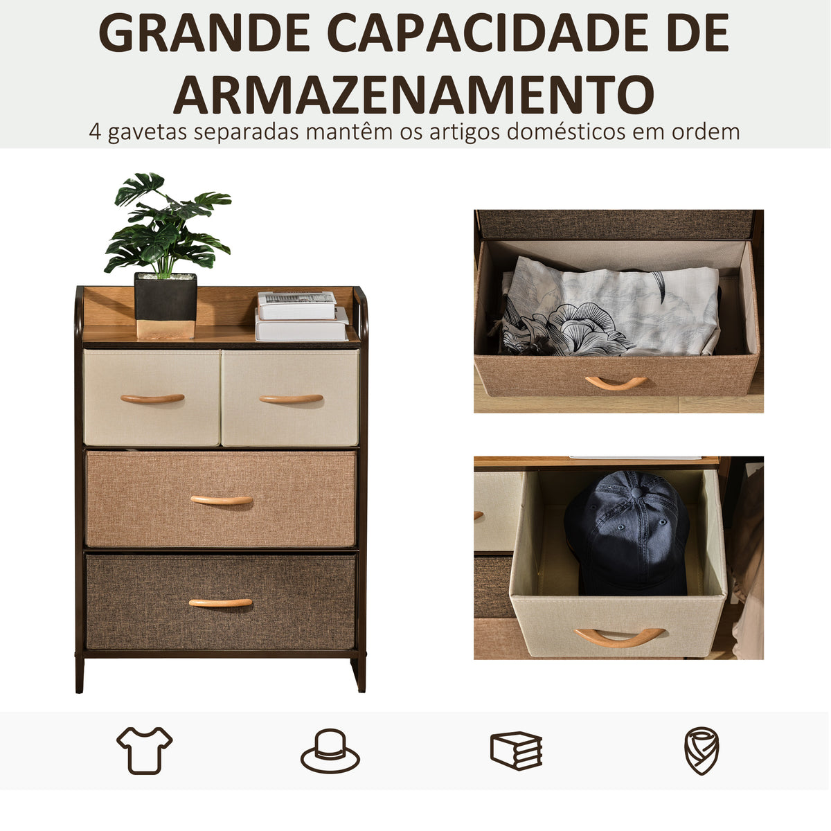 Cómoda Estreita com 4 Gavetas Dobráveis de Tecido, Estrutura Metálica, Ideal para Quarto, Sala, Casa de Banho ou Lavandaria, Multicolorida — foto 5