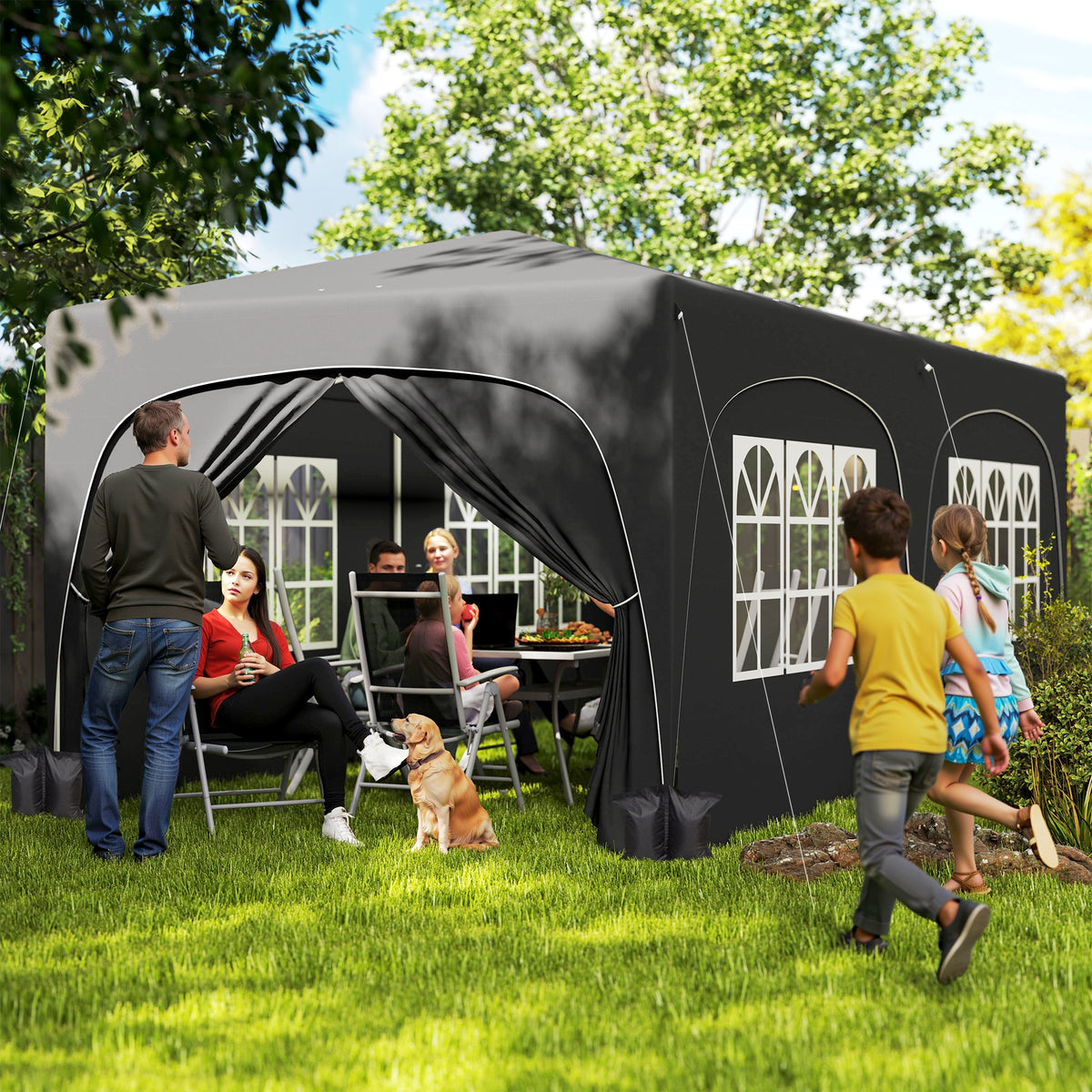 Tenda Dobrável tenda 3x6 m com Painéis Laterais UPF50+ Tenda de Jardim com Altura Ajustável e Bolsa de Transporte para Campismo Festas Pátio Cinza Escuro — foto 2