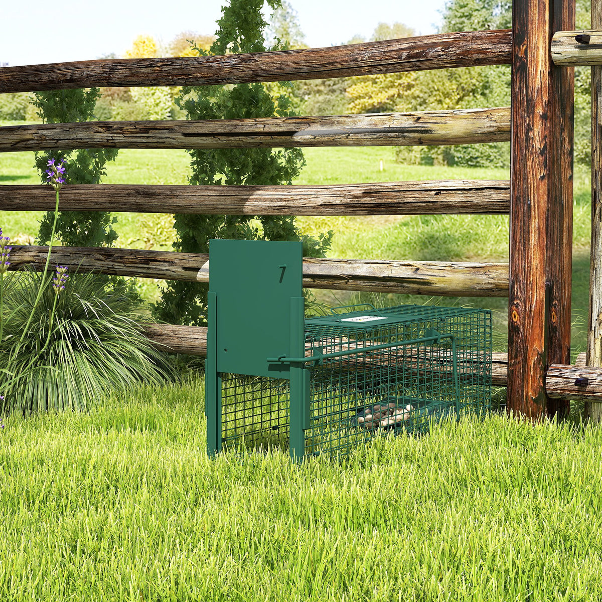 Armadilha para Animais Vivos com Porta Gaiola de Captura com Alça de Transporte para Coelhos Raposas Pequenas 60x18x20cm Verde Escuro — foto 2