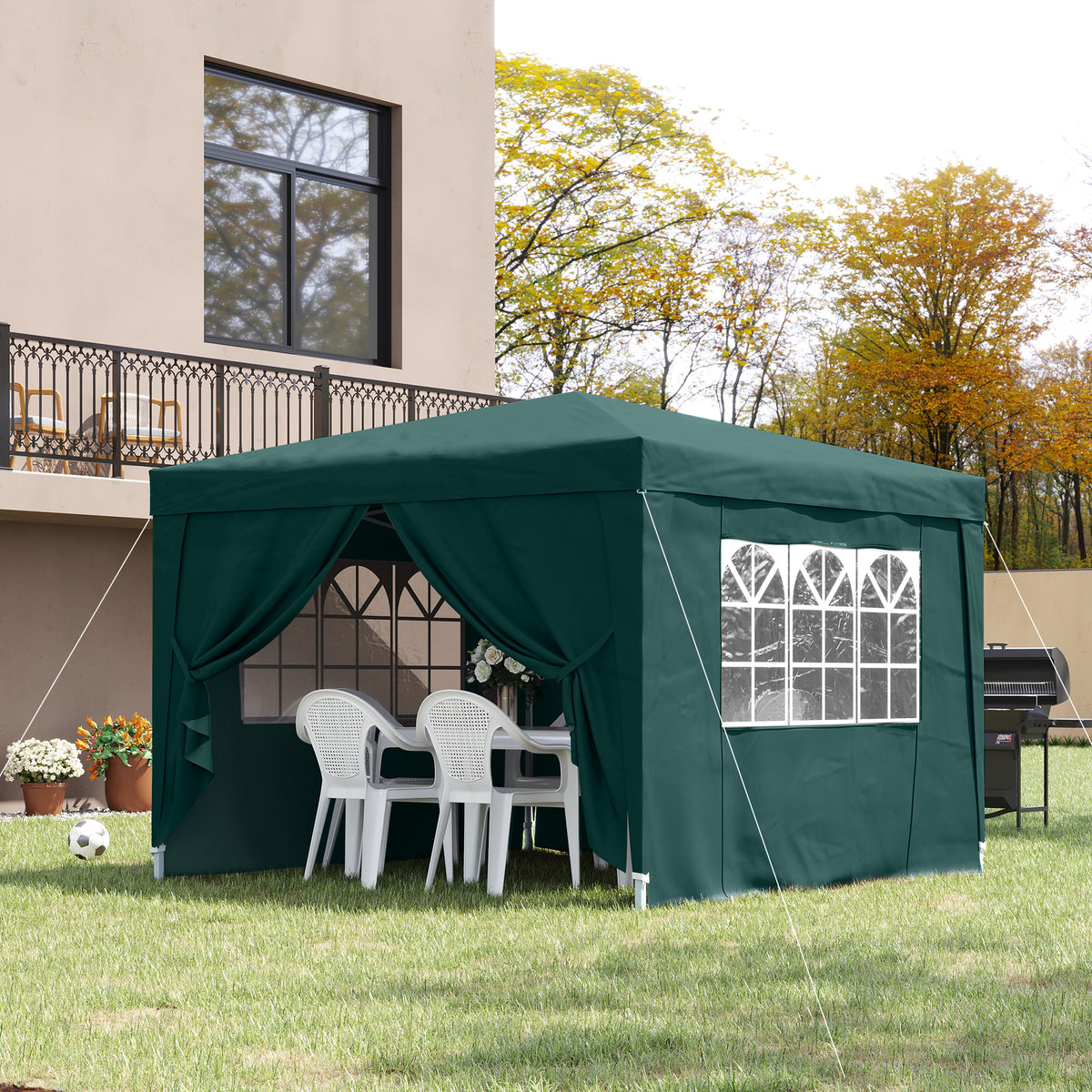 Tenda de Jardim com Paredes Laterais Amovíveis Janelas Porta com Zíper e Bolsa de Transporte 295x295x195-258 cm Verde — foto 2