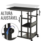 Mesa Lateral para Sofá Mesa lateral em Forma de C com 4 rodas Giratórias Freios Altura Ajustável 3 níveis Estrutura Metálica 80x40x72-82cm Preto — foto 8