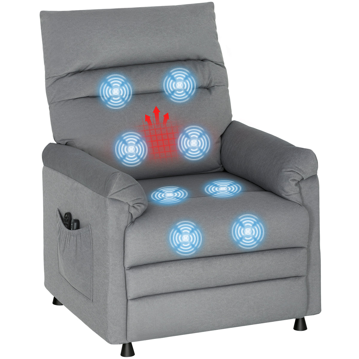 Poltrona de Massagem com Aquecimento Lombar e Massagem por Vibração Poltrona Relax Reclinável Elétrica Motor Silencioso Função de Memória Bolsos Laterais e Controlo Remoto 82x99x106 cm Cinzento — foto 1