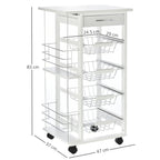 Carrinho de Cozinha com Rodas Carrinho Auxiliar com Gaveta 4 Cestas Amovíveis de Metal e Prateleiras Laterais 47x37x83 cm Branco — foto 3