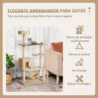 Arranhador de Árvore para Gatos com Plataformas Múltiplas Brinquedo Suspenso Caverna Espaçosa Rede Macia Postes de Coçar 70x40x152 cm Bege — foto 4