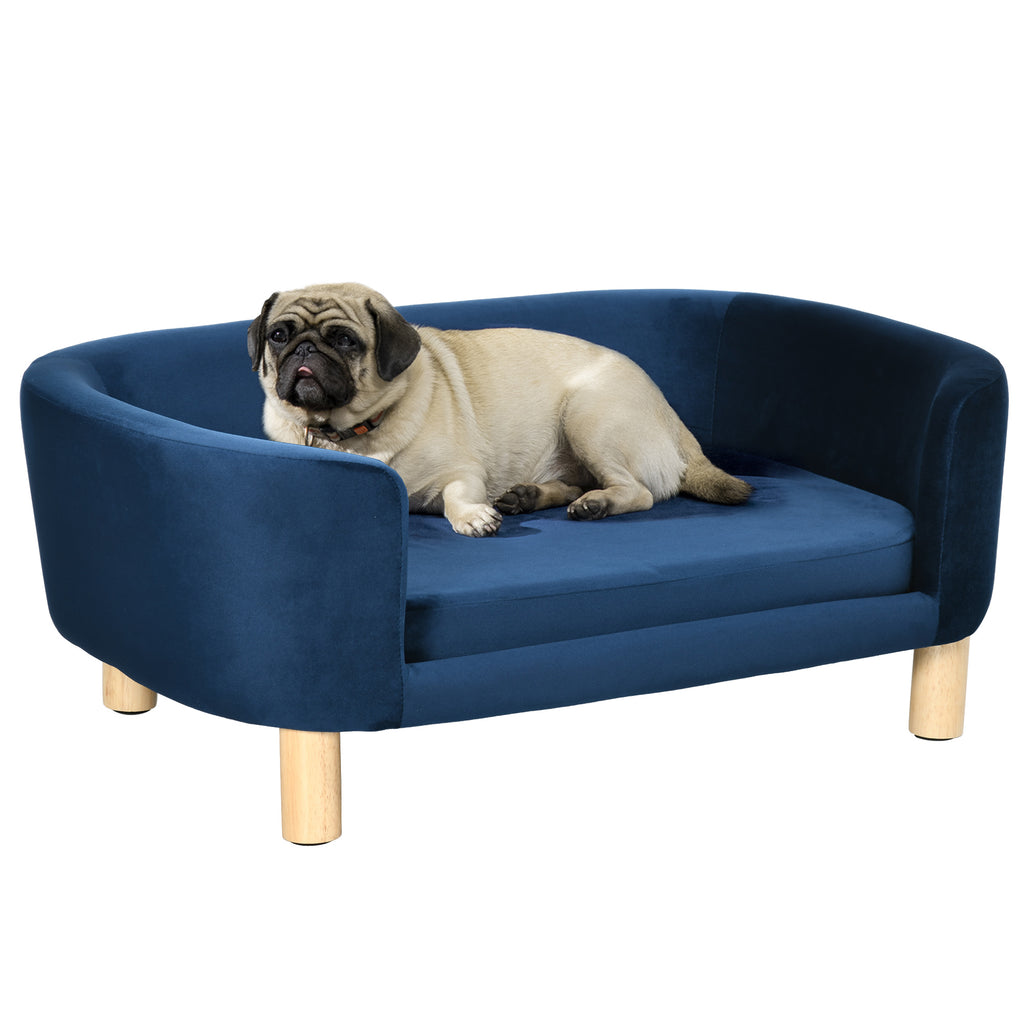 Sofá para Cães Pequenos Cama Elevada para Cães com Pés de Madeira Almofada Removível e Capa Lavável Carga 10 kg 86x55x33 cm Azul — foto 1