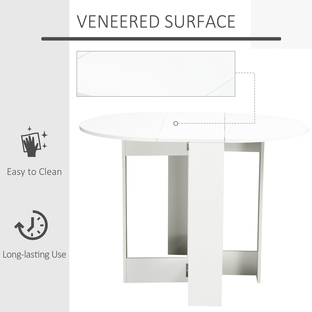Mesa de Sala de Jantar Dobrável com 2 Laterais Mesa Auxiliar de Madeira para Cozinha Sala de Estar 104x76x73,7 cm Branco — foto 5