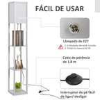 Candeeiro de Pé de Madeira com 3 Prateleiras De Armazenamento para Lâmpada E27 Potência Máx. 40W Candeeiro Moderno para Sala de Estar Dormitório 26x26x160cm Branco — foto 5