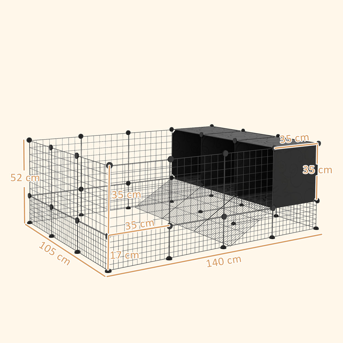 Recinto para Pequenos Animais Modular Parque para Coelhos com 39 Painéis 3 Abrigos para Cobaias Coelhos-da-Índia Preto — foto 3