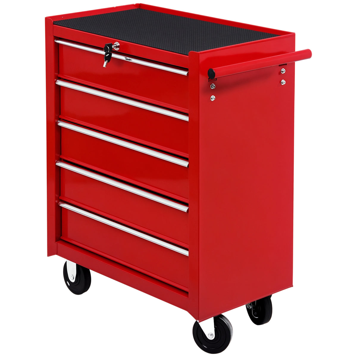Carrinho de Ferramentas para Oficina com Rodas e 5 Gavetas Fechadura e Alça Lateral 67,5x33x77 cm Vermelho — foto 1