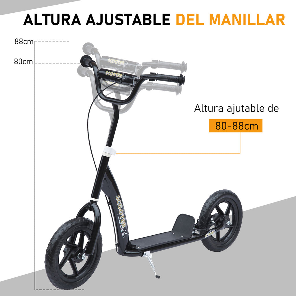 Trotinete com 2 Rodas de 12 Polegadas Trotinete para Crianças com Guiador Ajustável Freio e Cavalete Carga Máxima 100kg 120x52x80-88cm Preto — foto 6