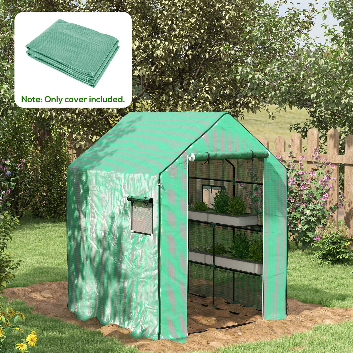 Cobertura para Estufa 140x143x190 cm Cobertura de Substituição para Estufa com Janela Porta com Fecho de Correr Anti-UV Proteção de Plantas para Jardim Verde — foto 2