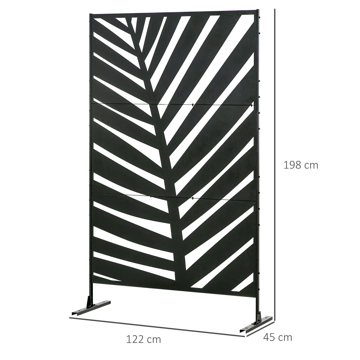 Biombo de 3 Peças Separador de Ambientes com Desenho de Folha de Bananeira Biombo para Exterior Jardim Varanda 122x45x198 cm Preto — foto 3