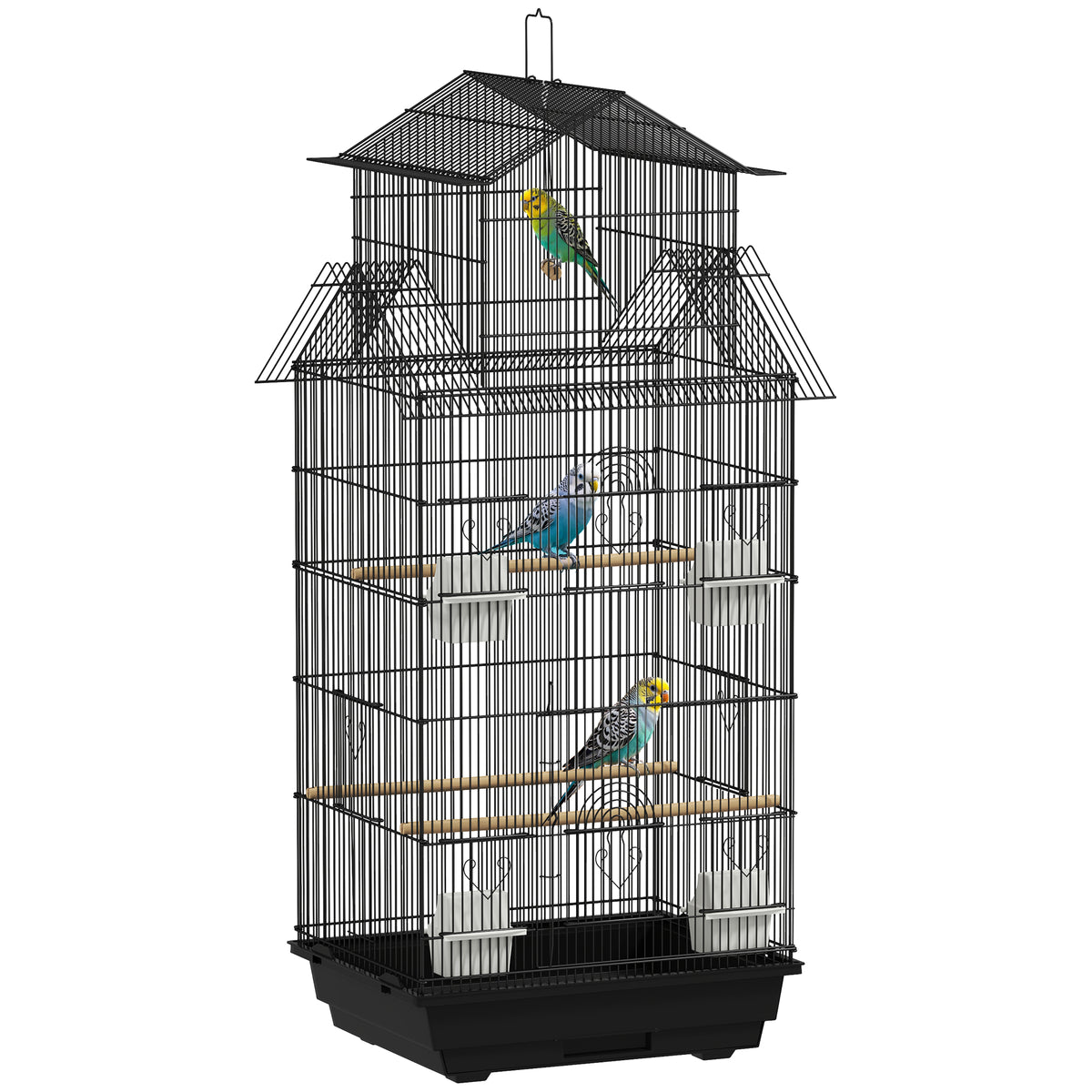 Gaiola de Metal para Pássaros com Bandeja Amovível Gaiola para Canários com 4 Comedouros 3 Poleiros e 1 Baloiço para Periquitos 50,5x41x104 cm Preto — foto 1