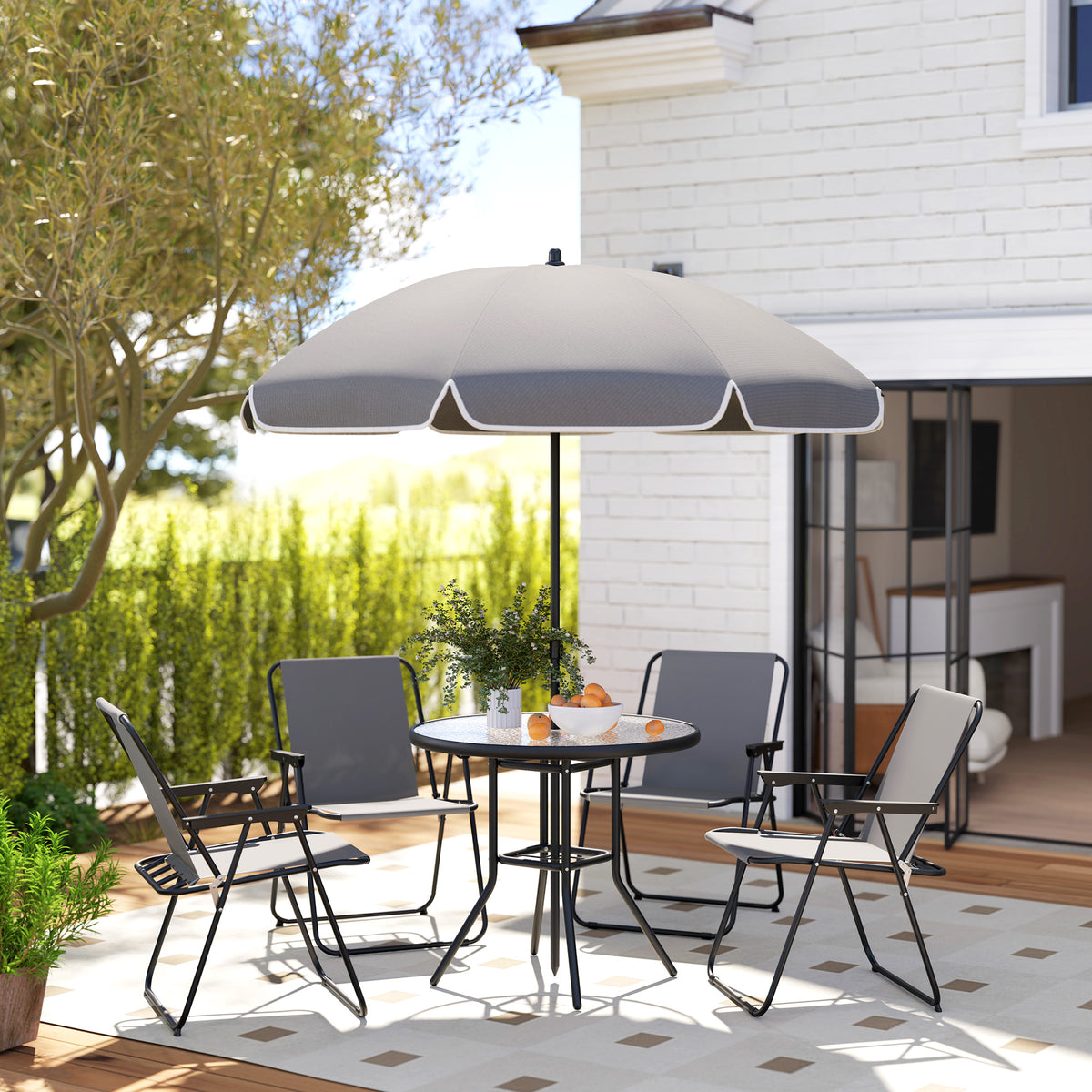 Conjunto de Mesa e Cadeiras de Jardim de 6 Peças Móveis de Jardim Exterior com 4 Cadeiras Dobráveis Mesa de Vidro e Chapéu de Sol para Terraço Pátio Cinzento — foto 2