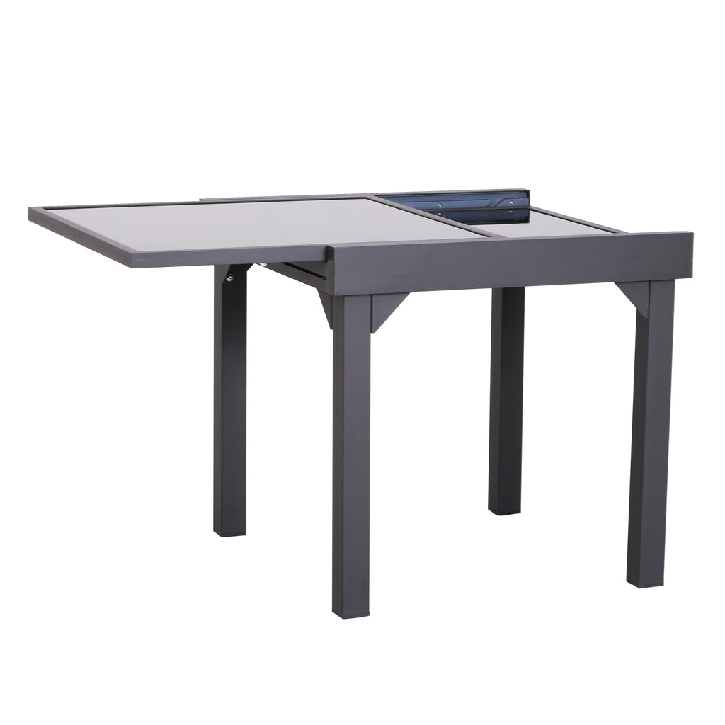 Mesa de Jardim Extensível Mesa de Jantar Retangular com Bancada de Vidro Temperado Carga 50 kg para Varanda Pátio Exterior 160x80x75 cm Preto — foto 5