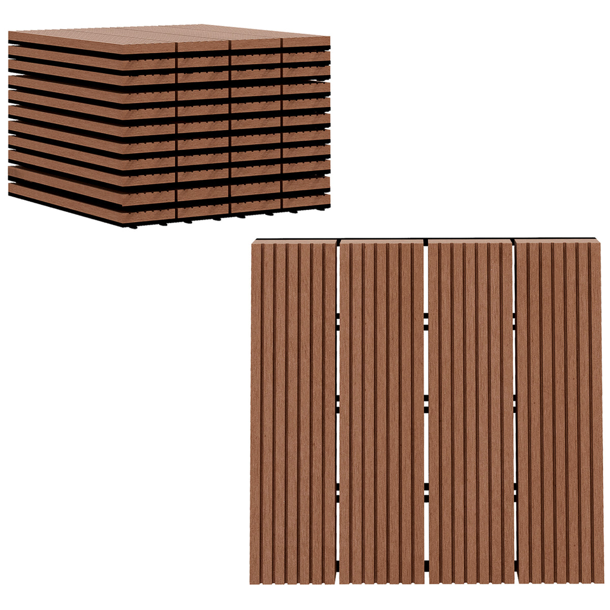 Conjunto de 11 Peças de Estrados Exterior 30x30 cm 1 m² Estrados de Jardim Antiderrapante e Resistente às Condições Climáticas Fácil Instalação para Jardim, Terraço e Varanda Marrom — foto 1
