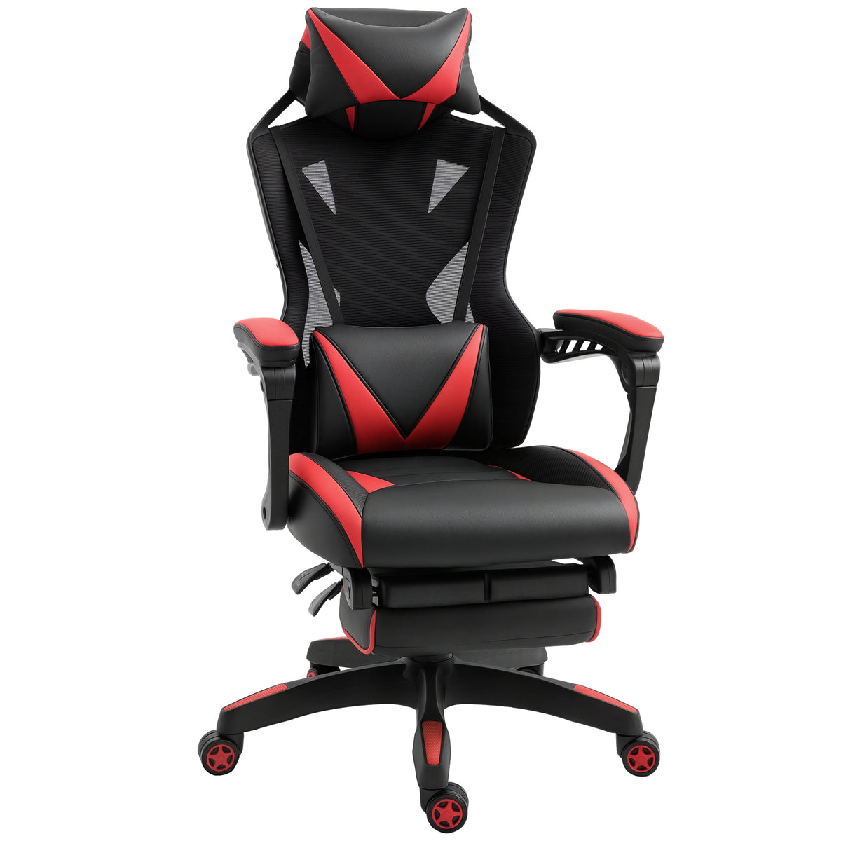 Cadeira Gaming Ergonómica Cadeira Gaming para Escritório com Altura Ajustável Encosto Regulável Almofada Lombar Apoio para os Pés Retráteis 65x70x117-125cm Vermelho — foto 1