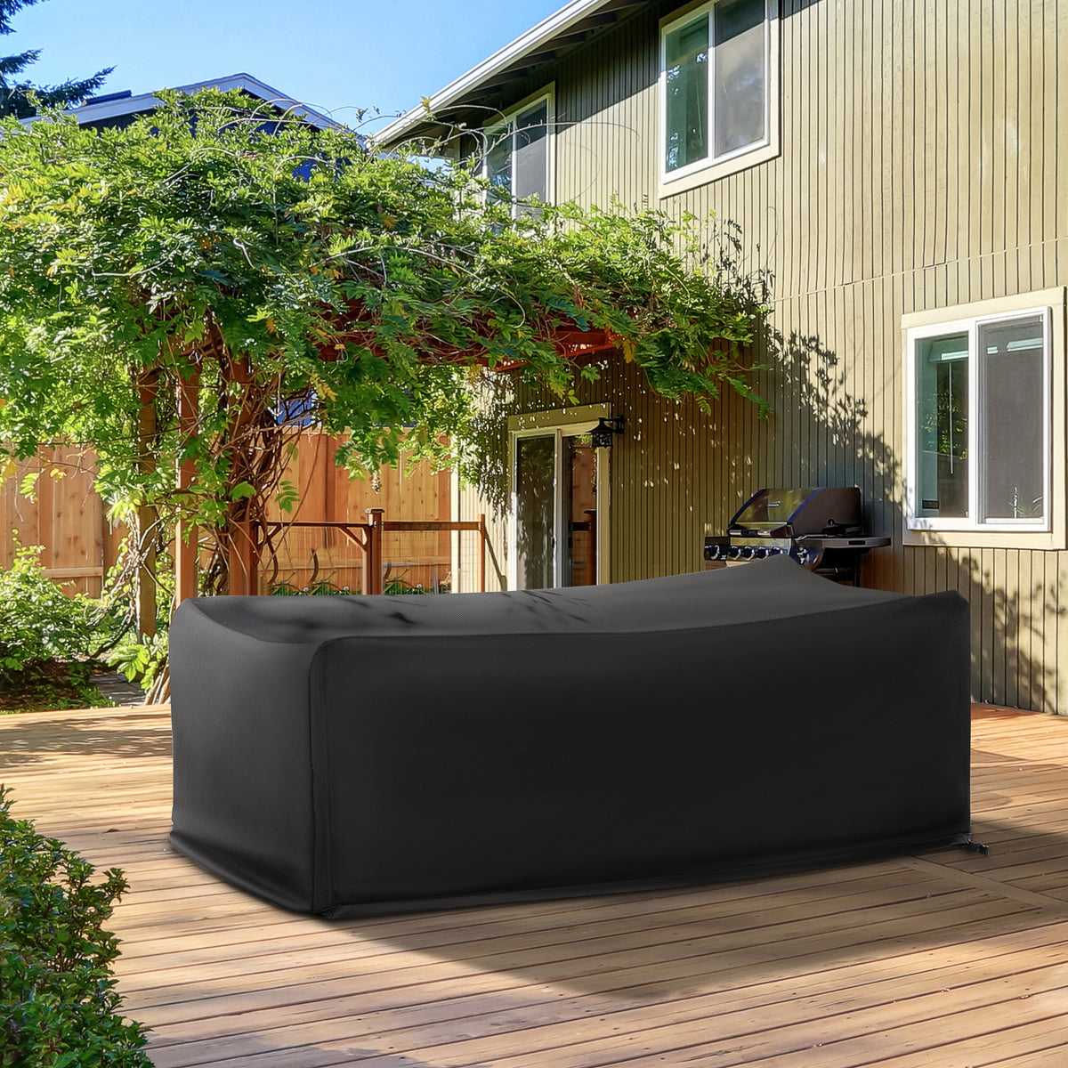 Capa Protetora para Móveis de Jardim 154x94x66cm Cobertura de Móveis Mesas Exterior Tecido Oxford 600D Impermeável com Fivela para Pátio Terraço Preto — foto 2