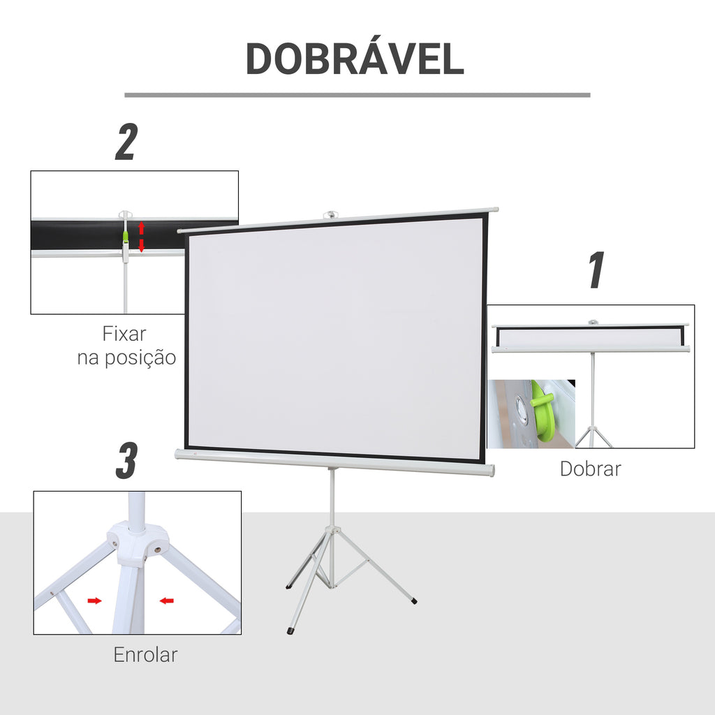 Tela de Projeção Dobrável 84 Polegadas Tela de Projeção Formato 4:3 com Altura Ajustável para Cinema em Casa Apresentações 180x203 cm Branco — foto 4