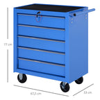 Carrinho de Ferramentas para Oficina com Rodas e 5 Gavetas Fechadura e Alça Lateral 67,5x33x77 cm Azul — foto 3