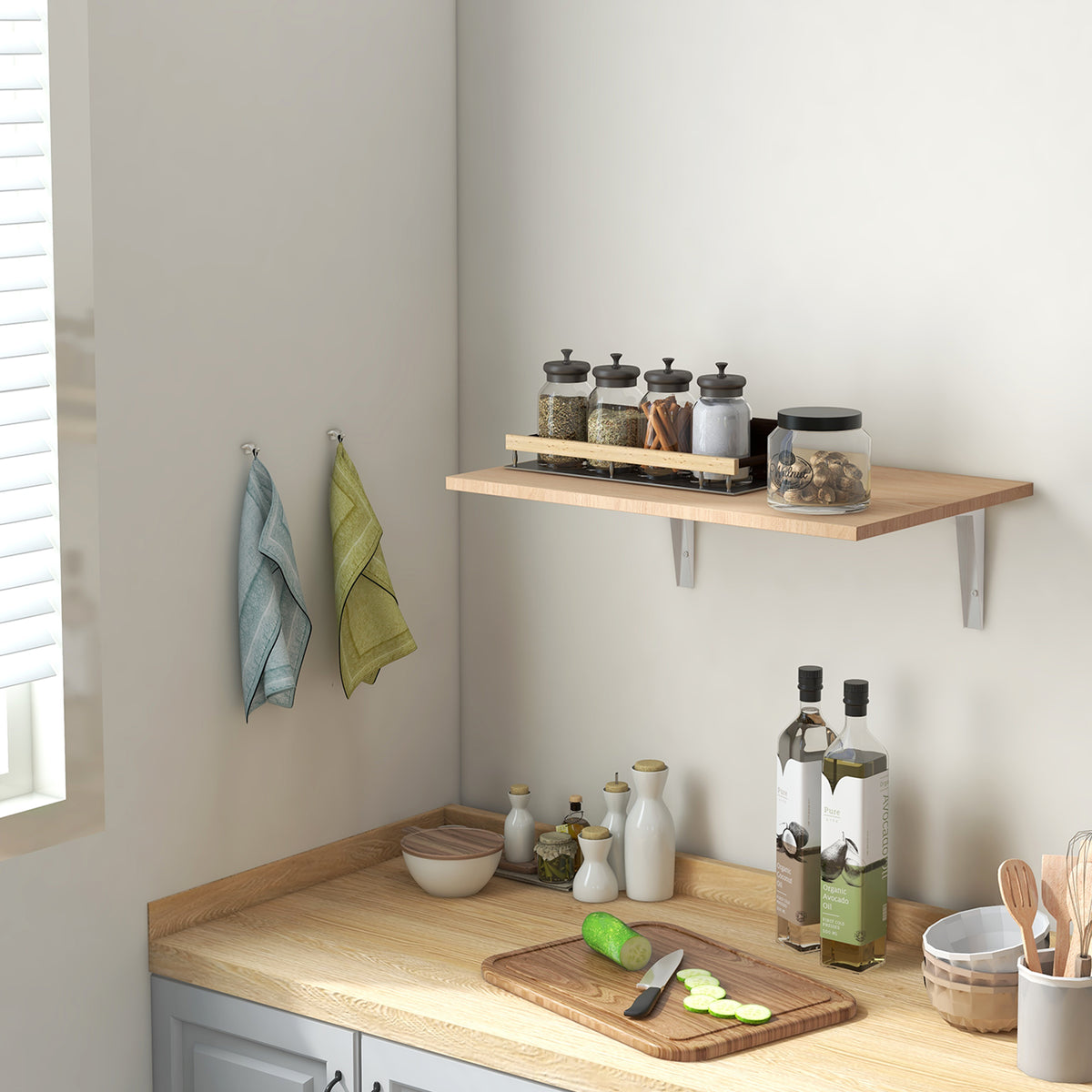 Mesa Dobrável de Parede Mesa Auxiliar Suspensa para Cozinha Sala de Jantar 60x40x20cm Madeira Natural — foto 2