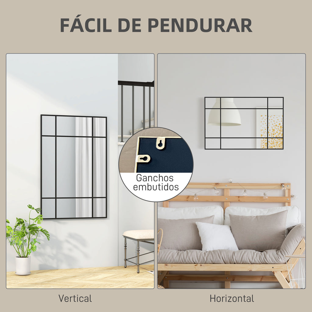 Espelho de Parede Retangular Espelho Estilo Janela 90x60 cm com Moldura de Metal Espelho Decorativo para Sala Quarto Entrada Preto — foto 5