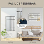 Espelho de Parede Retangular Espelho Estilo Janela 90x60 cm com Moldura de Metal Espelho Decorativo para Sala Quarto Entrada Preto — foto 5