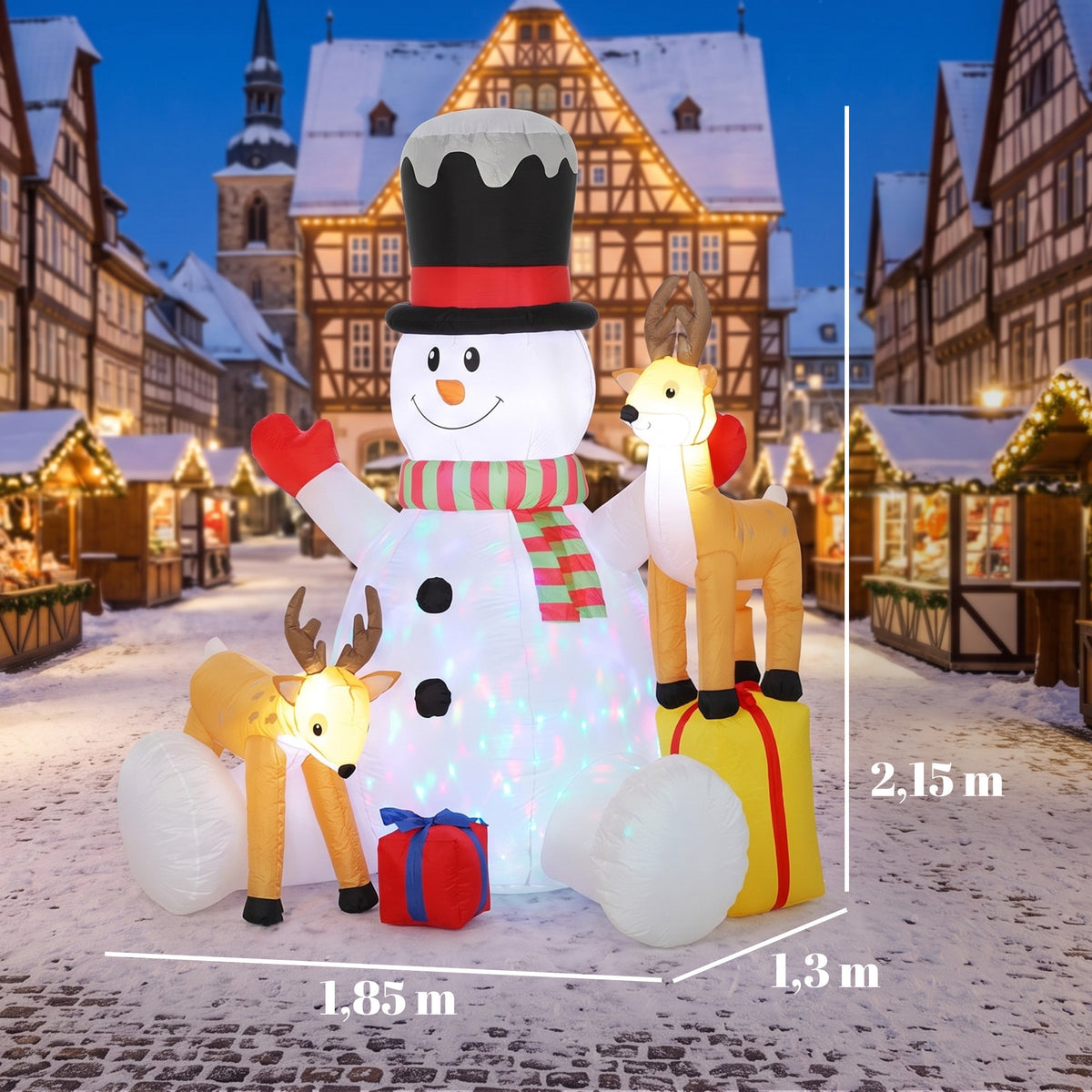 Boneco de Neve Inflável de Natal com 2 Renas, 215 cm, para fora, com LEDs e bolsa — foto 2