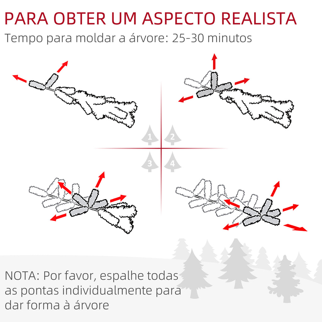 Árvore de Natal Artificial Altura 190 cm com 570 Ramos de PVC Ignífugos Base Dobrável e Suporte Metálico Decoração de Natal para Interiores Ø53x190 cm Verde — foto 5