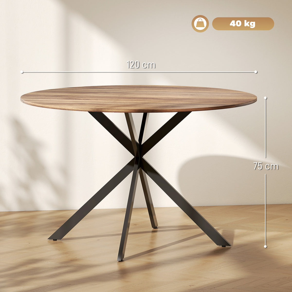Mesa de Refeição Redonda para 4 Pessoas Mesa de Cozinha Industrial com Estrutura de Aço Ø120x75 cm Marrom — foto 3