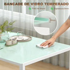 Mesa de Refeição de Vidro Mesa Retangular para 6 Pessoas com Pés de Metal Multifuncional para Cozinha ou Sala 140x80x75 cm Branco — foto 4