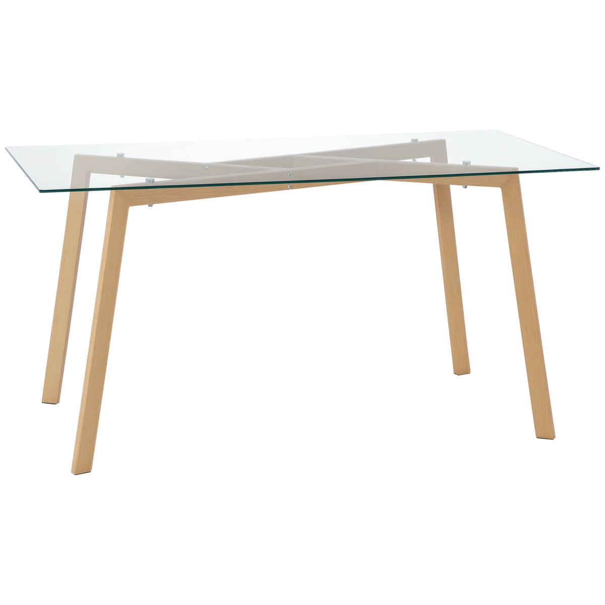 Mesa de Jantar para 6 Pessoas Mesa de Cozinha Moderna com Bancada de Vidro Temperado e Pés de Aço com Efeito de Madeira para Sala de Jantar 150x75x76 cm Transparente e Madeira — foto 1