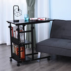 Mesa Lateral para Sofá Mesa lateral em Forma de C com 4 rodas Giratórias Freios Altura Ajustável 3 níveis Estrutura Metálica 80x40x72-82cm Preto — foto 2
