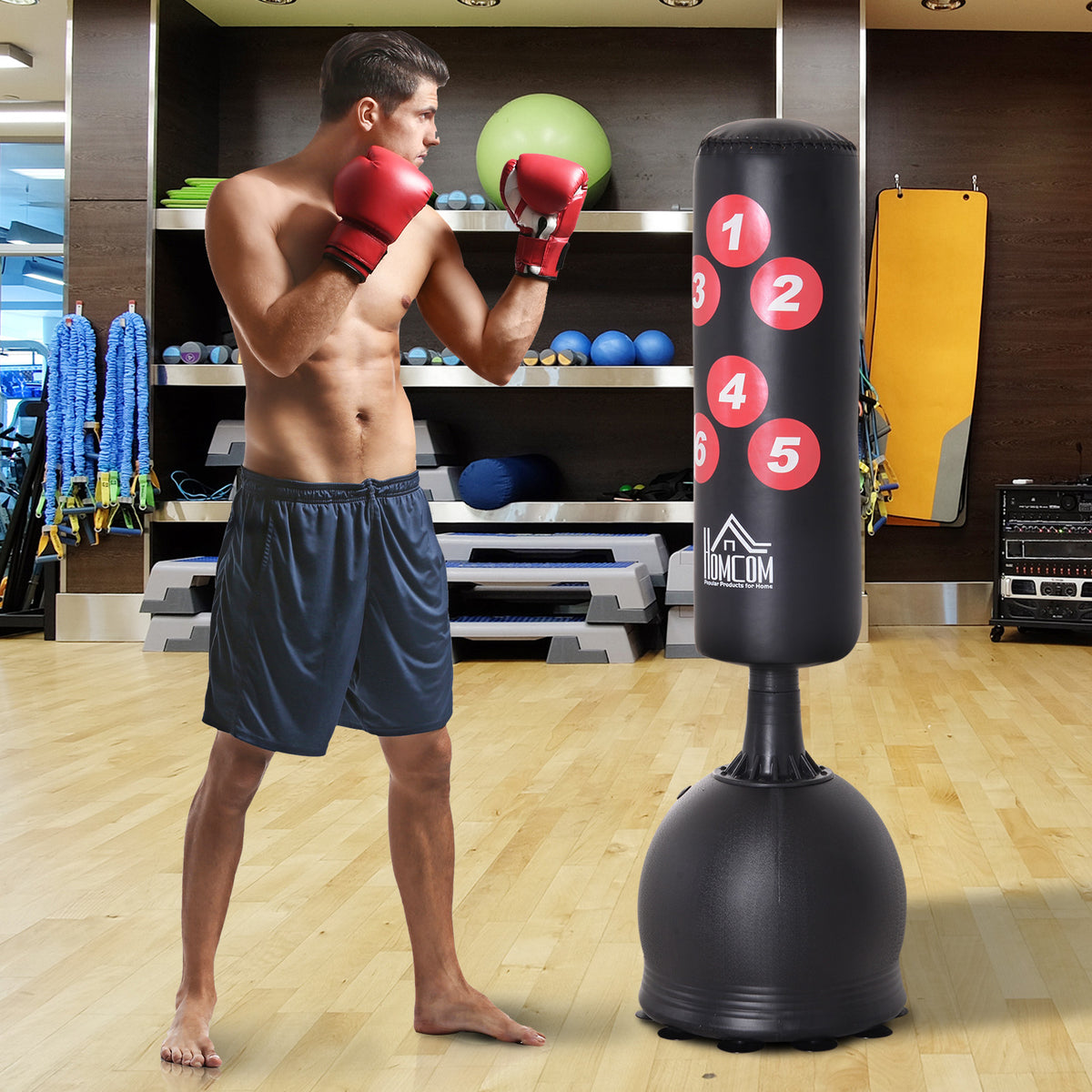 Saco de Boxe de Pé 165cm Sacos de Chão com Suporte para Preencher de Água ou Areia para Adultos e Crianças Preto — foto 2