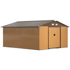 Abrigo de Jardim Metálico 340x386x200cm Abrigo de Exterior para Armazenamento de Ferramentas com Base de Reforço Incluida 4 Janelas de Ventilação e Porta Corredeira Marrom — foto 1