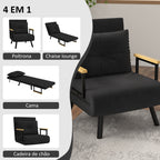 Poltrona Convertível em Cama Dobrável Poltrona 3 em 1 Convertível em Cama com Encosto Ajustável em 5 Níveis e Almofada Acolchoada para Escritório Sala de Estar Carga 120 kg 63x73x81 cm Preto — foto 4