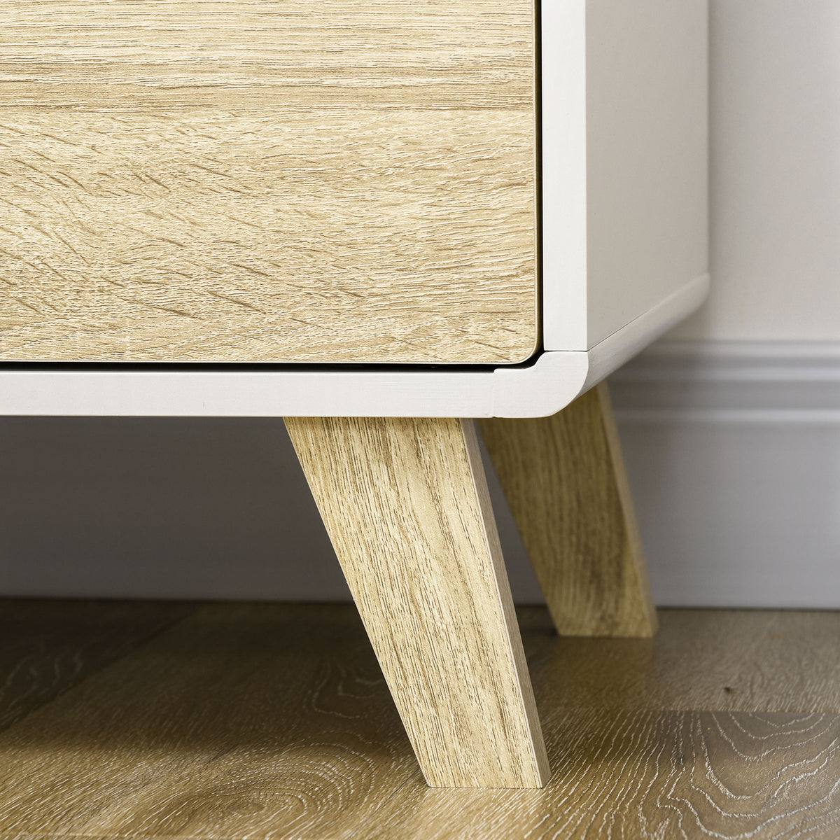 Aparador de Sala de Estar Moderno Buffet de Sala de Jantar com Portas de Abertura a Pressão e Prateleiras Ajustáveis para Dormitório 80x40x70cm Branco e Carvalho — foto 9