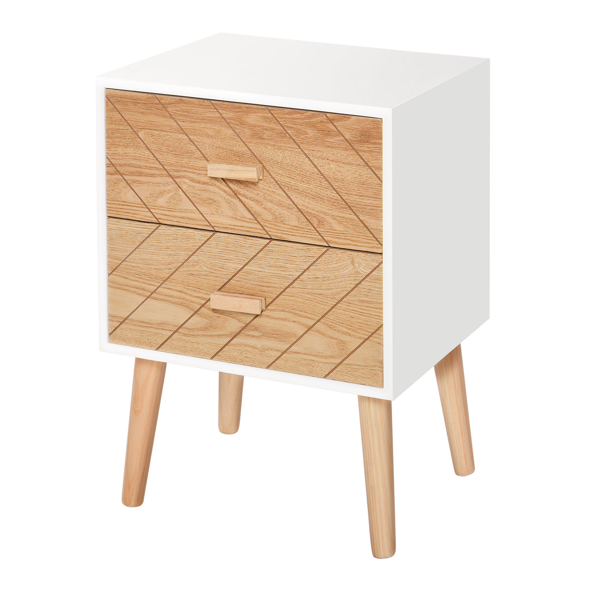 Mesa de Cabeceira com 2 Gavetas Mesa de Cabeceira com Espaço de Armazenamento para Dormitório 40x30x55,5 cm Branco e Madeira — foto 1