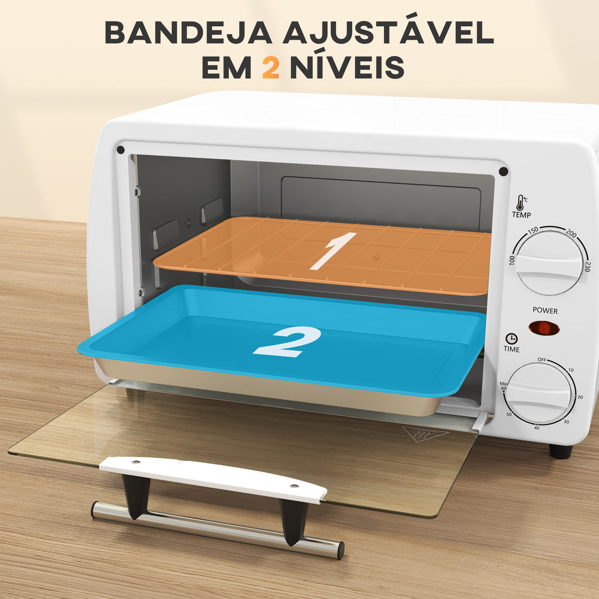 Mini Forno Elétrico 10 Litros 750W com Temperatura até 230 °C Temporizador 60 Minutos Bandeja e Grade 36,5x26x22 cm Branco — foto 5