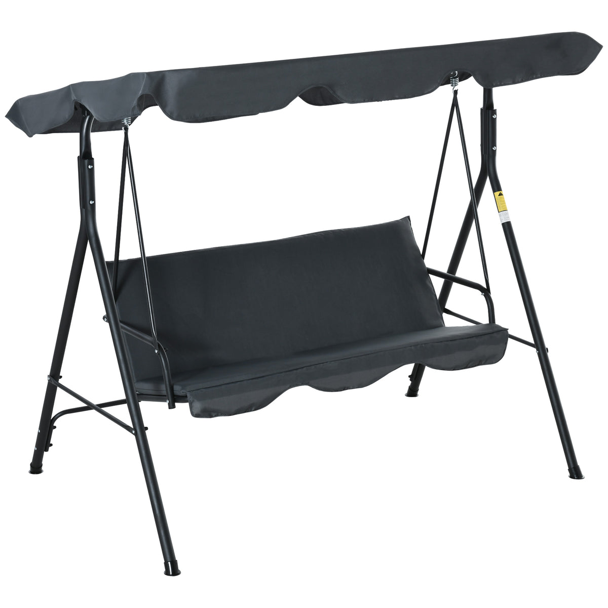 Baloiço de Jardim de 3 Lugares com Almofada Toldo Ajustável e Estrutura de Metal para Balcão Terraço Patio Carga Máx. 200kg 172x110x153cm Cinza — foto 1
