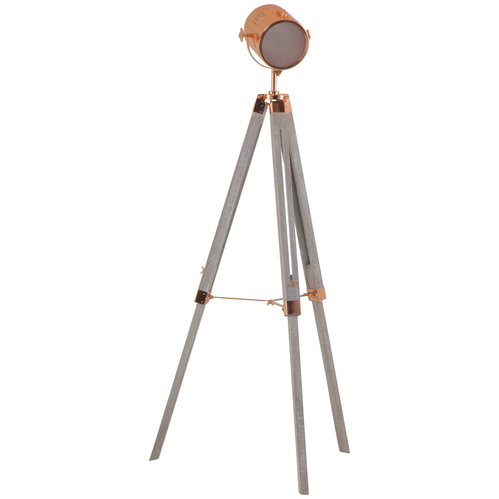 Candeeiro de Pé com Tripé de Madeira Suporte para Lâmpada E14 Máx. 25W IP20 Altura Ajustável Interruptor de Pé Candeeiro de Pé para Sala de Estar Dormitório Escritório Ø65x100-140cm Madeira Envelhecida e Ouro Rosa — foto 1