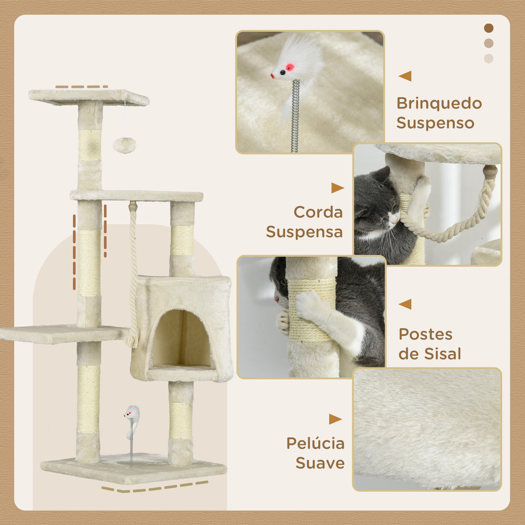 Árvore Arranhador para Gatos 112 cm com 4 Níveis Poste de Sisal Caverna Espaçosa Múltiplas Plataformas e Brinquedos Divertidos 75x40x112 cm Bege — foto 5