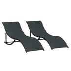 2 espreguiçadeiras dobráveis ​​ergonômicas em forma de S com estrutura de alumínio Textilene para piscina terraço jardim 165x61x63 cm Preto — foto 1