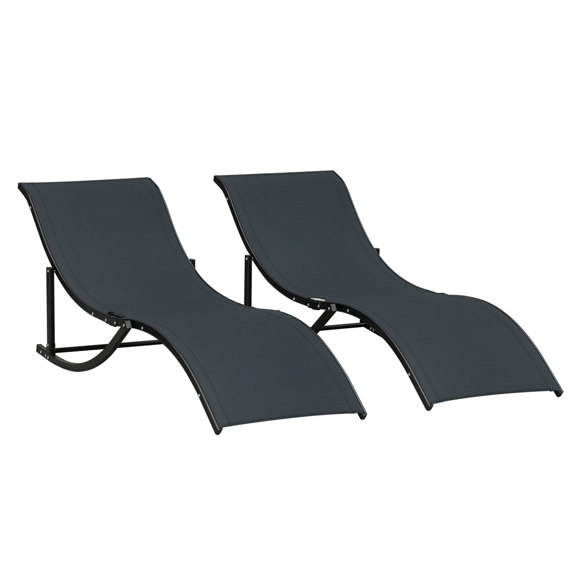 2 espreguiçadeiras dobráveis ​​ergonômicas em forma de S com estrutura de alumínio Textilene para piscina terraço jardim 165x61x63 cm Preto — foto 1