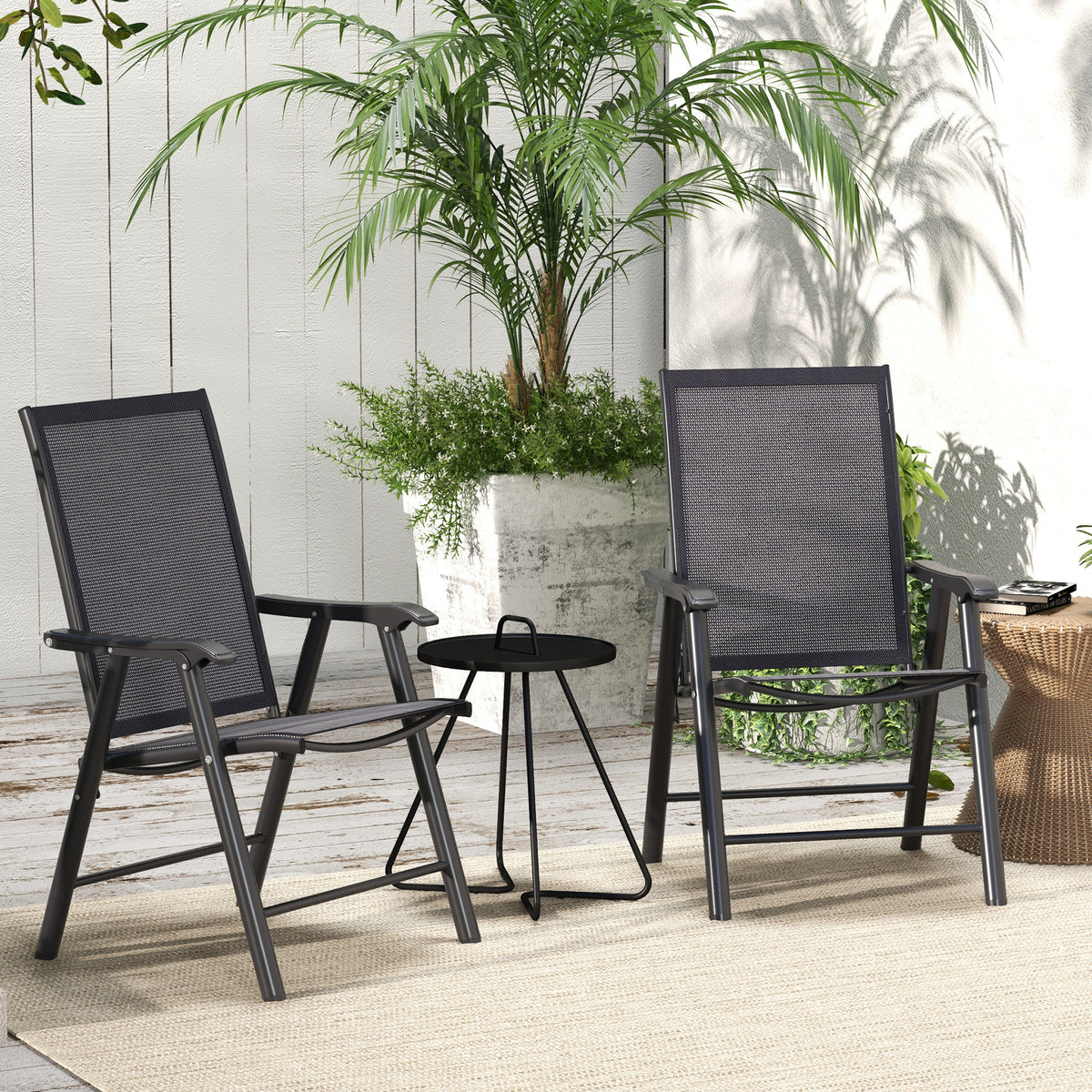 Conjunto de 2 Cadeiras Dobráveis para Exterior com Apoio para o Braço Cadeiras para Jardim com Textilene e Metal Carga 110 kg 58x64x94 cm Cinza Escuro — foto 2
