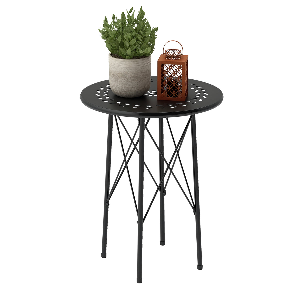 Mesa de Jardim Redonda Mesa de Varanda Ø40x50 cm com Pés Ajustáveis e Estrutura em Forma de X Mesa para Exterior e Interior Preto — foto 1