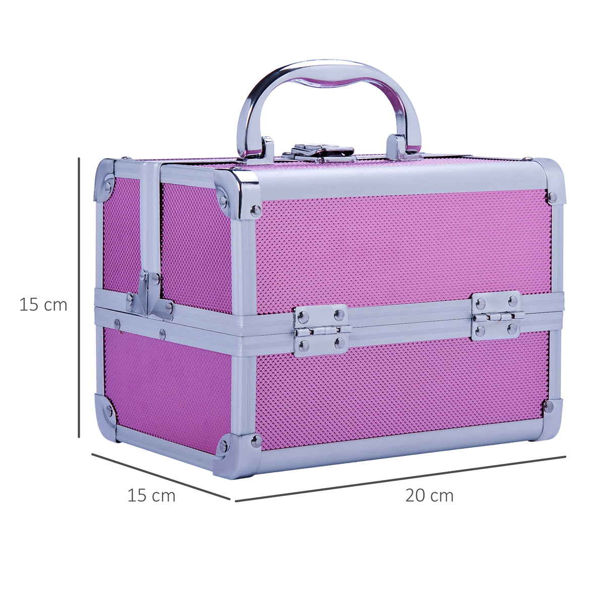 Estojo de Maquiagem Profissional Portátil de Cosméticos com Bandejas de 3 Níveis e Espelho 2 Chaves para Porta-Joias Manicure 15x15x20cm Rosa — foto 3